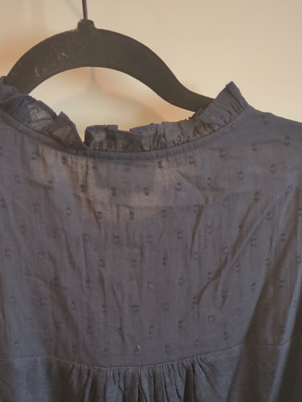 Cottage Prairie Romantic Boho Thought Navy Blue Cotton Textured Blouse US 12 - Picture 9 of 9